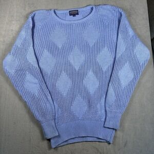 VTG Lands' End Blue Argyle Knit Sweater Mens M 90s 00s Cotton Heritage Preppy